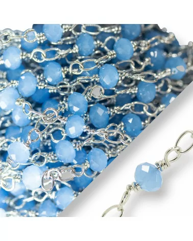 Catena Rosario Di Ottone Cristalli Rondelle Sfaccettate 4x3mm Con Nodo Orafo 10 Metri Rodiato Azzurro-CATENE ROSARIO PERLINE | Worldofjewel.com