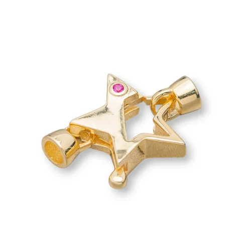 Chiusura Di Argento 925 A Moschettone Con Coppette e Punto Luce A Stella 17x25mm 2pz Dorato Ruby-CHIUSURE DI ARGENTO | Worldofjewel.com