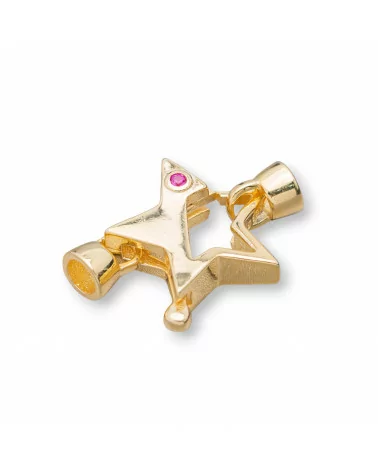 Chiusura Di Argento 925 A Moschettone Con Coppette e Punto Luce A Stella 17x25mm 2pz Dorato Ruby-CHIUSURE DI ARGENTO | Worldofjewel.com