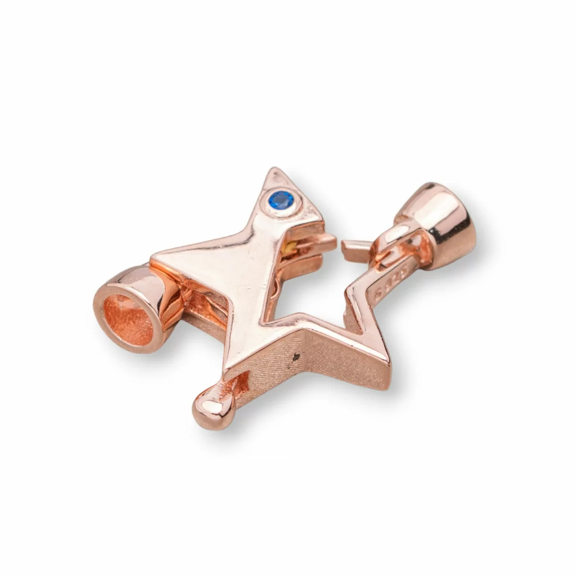 Chiusura Di Argento 925 A Moschettone Con Coppette e Punto Luce A Stella 17x25mm 2pz Oro Rosa Blu-CHIUSURE DI ARGENTO | Worldofjewel.com