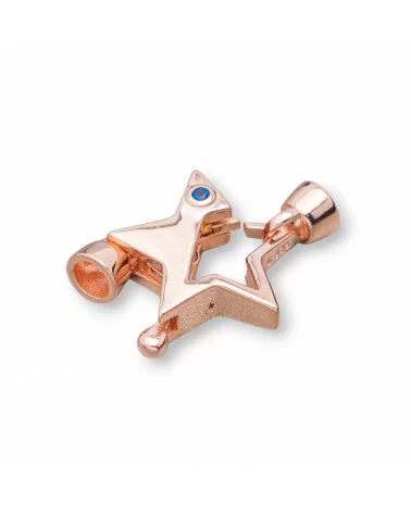 Chiusura Di Argento 925 A Moschettone Con Coppette e Punto Luce A Stella 17x25mm 2pz Oro Rosa Blu-CHIUSURE DI ARGENTO | Worldofjewel.com