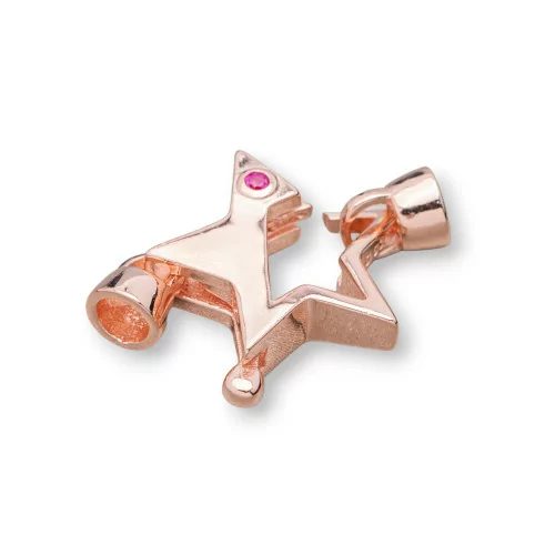 Chiusura Di Argento 925 A Moschettone Con Coppette e Punto Luce A Stella 17x25mm 2pz Oro Rosa Ruby-CHIUSURE DI ARGENTO | Worldofjewel.com