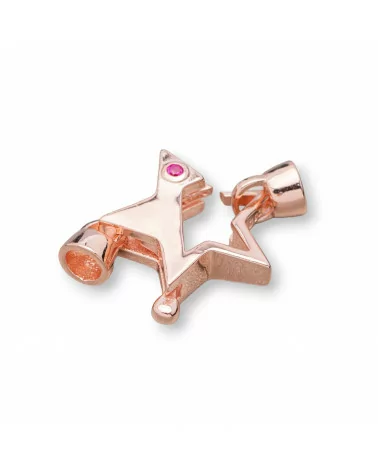 Chiusura Di Argento 925 A Moschettone Con Coppette e Punto Luce A Stella 17x25mm 2pz Oro Rosa Ruby-CHIUSURE DI ARGENTO | Worldofjewel.com