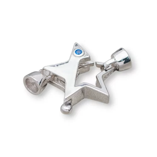 Chiusura Di Argento 925 A Moschettone Con Coppette e Punto Luce A Stella 17x25mm 2pz Rodiato Blu-CHIUSURE DI ARGENTO | Worldofjewel.com