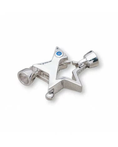 Chiusura Di Argento 925 A Moschettone Con Coppette e Punto Luce A Stella 17x25mm 2pz Rodiato Blu-CHIUSURE DI ARGENTO | Worldofjewel.com