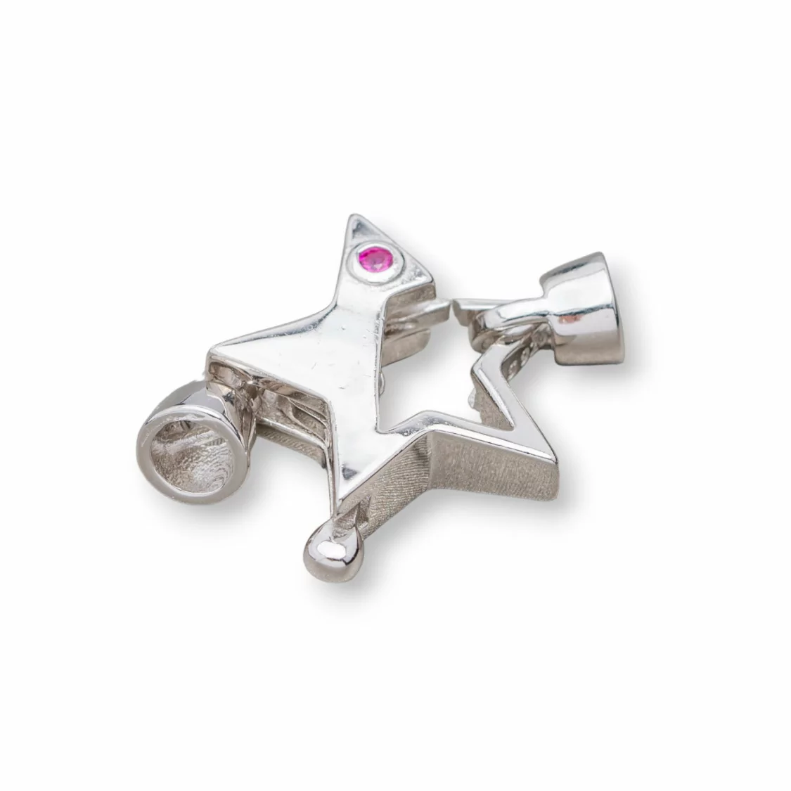 Chiusura Di Argento 925 A Moschettone Con Coppette e Punto Luce A Stella 17x25mm 2pz Rodiato Ruby-CHIUSURE DI ARGENTO | Worldofjewel.com