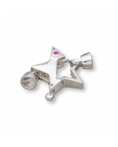 Chiusura Di Argento 925 A Moschettone Con Coppette e Punto Luce A Stella 17x25mm 2pz Rodiato Ruby-CHIUSURE DI ARGENTO | Worldofjewel.com