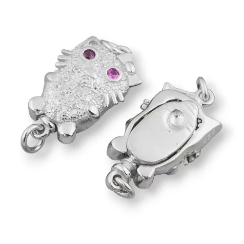 Chiusura Di Argento 925 Con Zirconi Gattino 10,5x18,5mm 1pz Rodiato-CHIUSURE DI ARGENTO | Worldofjewel.com