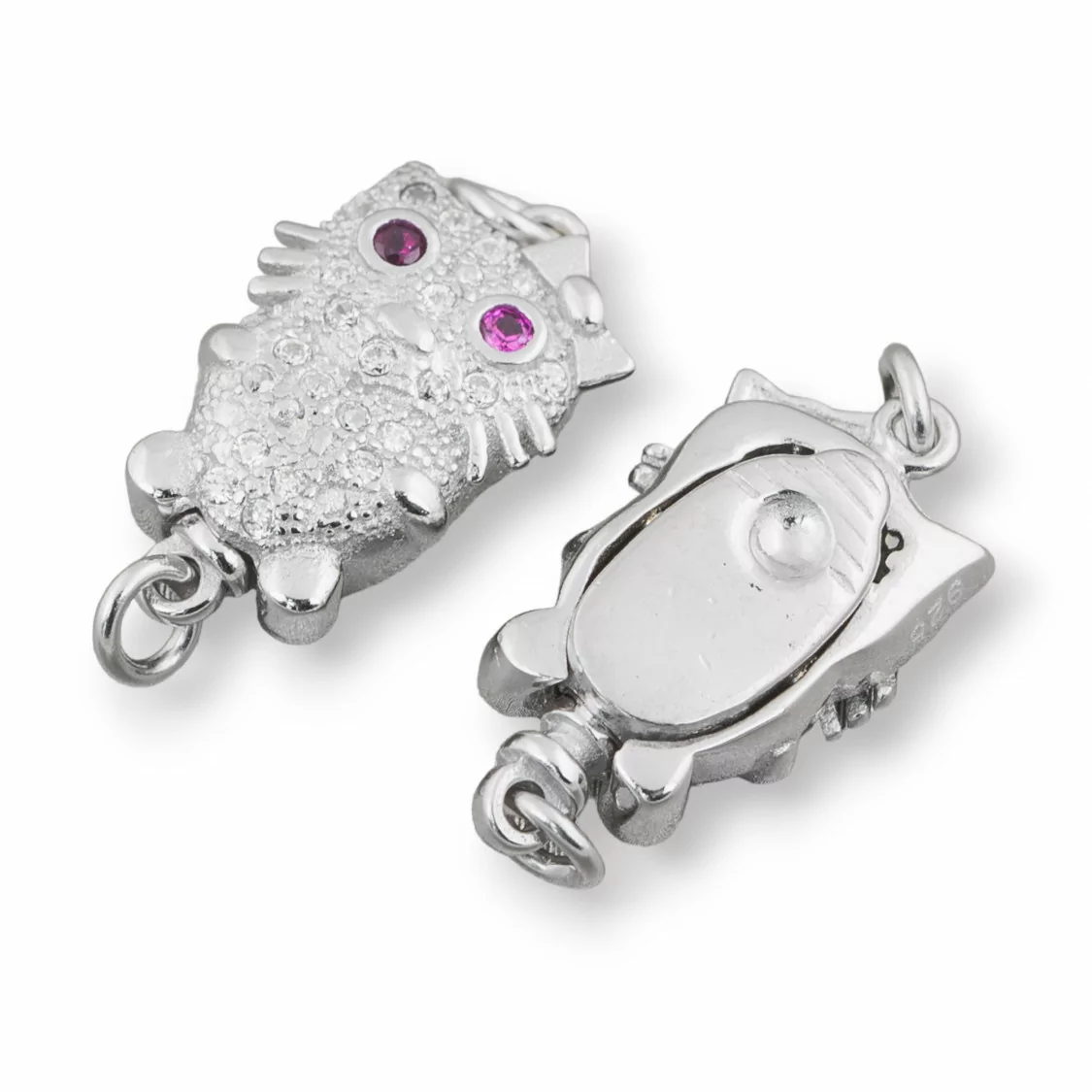 Chiusura Di Argento 925 Con Zirconi Gattino 10,5x18,5mm 1pz Rodiato-CHIUSURE DI ARGENTO | Worldofjewel.com