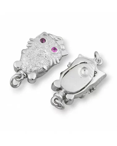 Chiusura Di Argento 925 Con Zirconi Gattino 10,5x18,5mm 1pz Rodiato-CHIUSURE DI ARGENTO | Worldofjewel.com