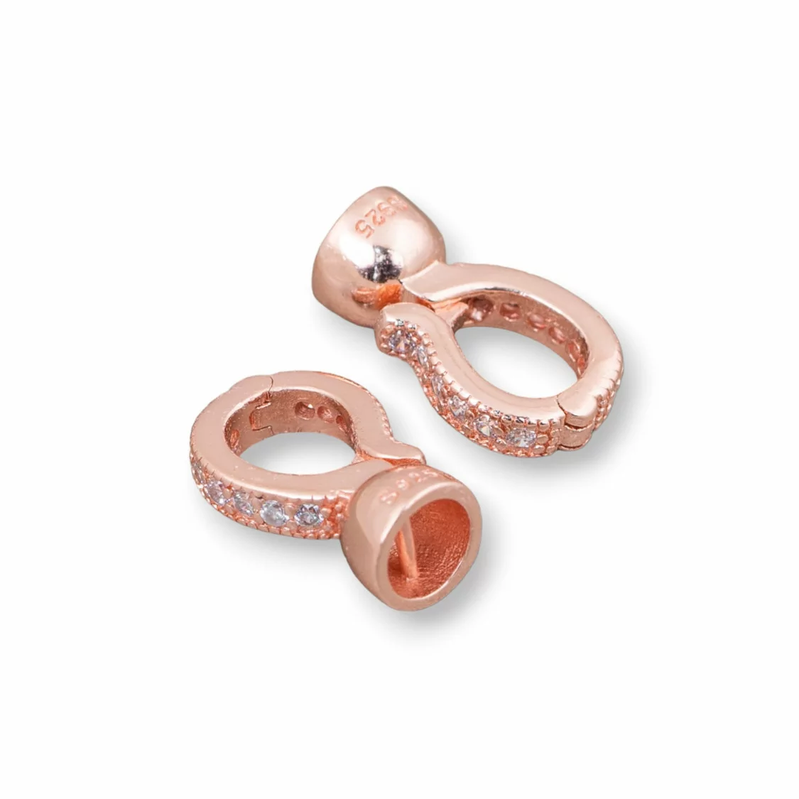 Chiusura Di Argento 925 Con Zirconi Cerchietto 8mm E Coppette Da 6mm 3 Coppie Oro Rosa-CHIUSURE DI ARGENTO | Worldofjewel.com