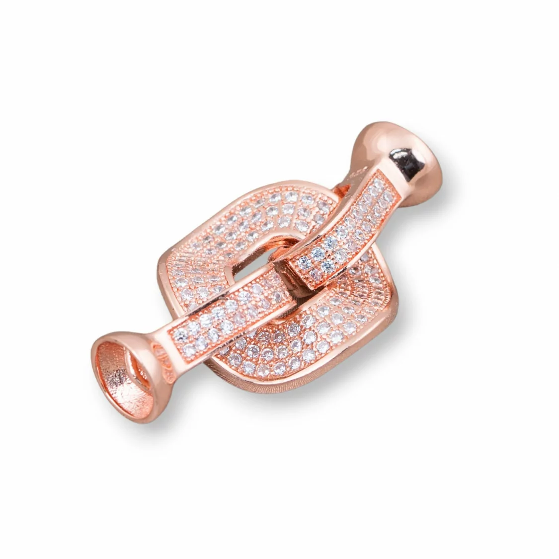 Chiusura Di Argento 925 Con Zirconi Micropave Tondo Forato Ondulato 33x18mm 1pz Oro Rosa-CHIUSURE DI ARGENTO | Worldofjewel.com