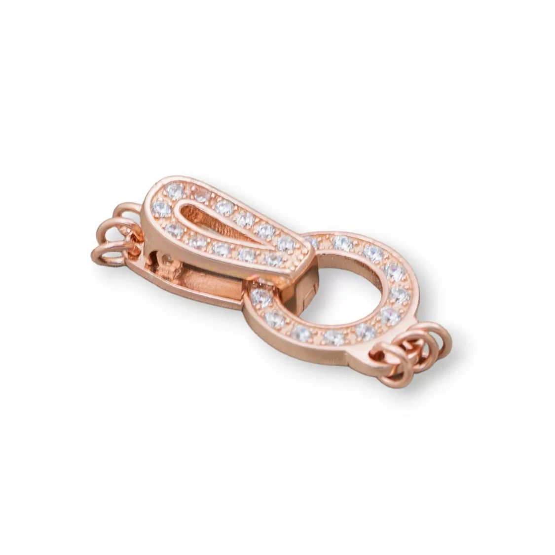 Chiusura Di Argento 925 Con Zirconi Tondo Forato A 3 Fili 25x12mm 3pz Oro Rosa-CHIUSURE DI ARGENTO | Worldofjewel.com