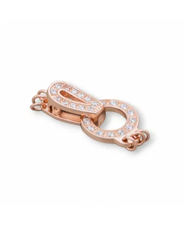 Chiusura Di Argento 925 Con Zirconi Tondo Forato A 3 Fili 25x12mm 3pz Oro Rosa-CHIUSURE DI ARGENTO | Worldofjewel.com