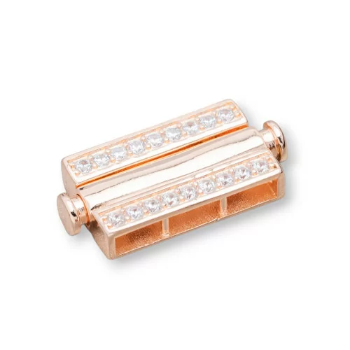 Chiusura Di Argento 925 Multifilo Con Zirconi Con Meccanismo a Pulsante 12,5x25mm 1pz Oro Rosa-CHIUSURE DI ARGENTO | Worldofjewel.com