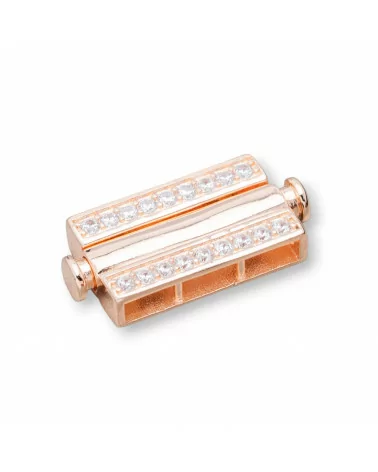 Chiusura Di Argento 925 Multifilo Con Zirconi Con Meccanismo a Pulsante 12,5x25mm 1pz Oro Rosa-CHIUSURE DI ARGENTO | Worldofjewel.com