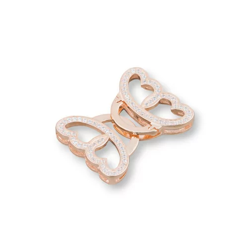 Chiusura Di Argento 925 Farfalla Con Zirconi 28x20mm Oro Rosa 2pz-CHIUSURE DI ARGENTO | Worldofjewel.com