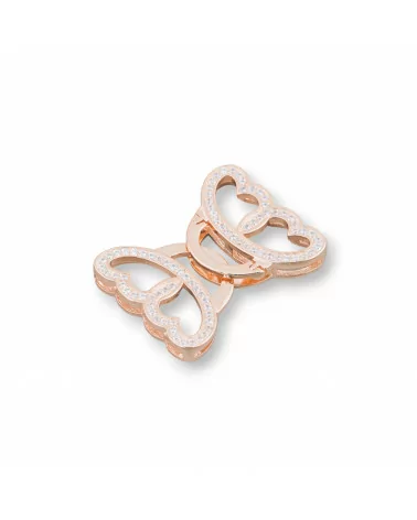 Chiusura Di Argento 925 Farfalla Con Zirconi 28x20mm Oro Rosa 2pz-CHIUSURE DI ARGENTO | Worldofjewel.com