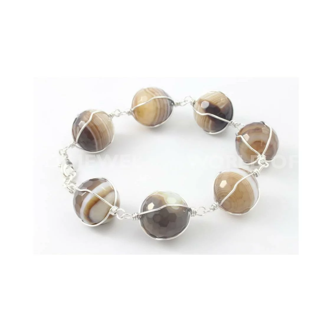 Bracciale di Agate Sfaccettate 20mm E Filo di Ottone Rodiato - Agata Marrone-BRACCIALI DI PIETRE DURE | Worldofjewel.com