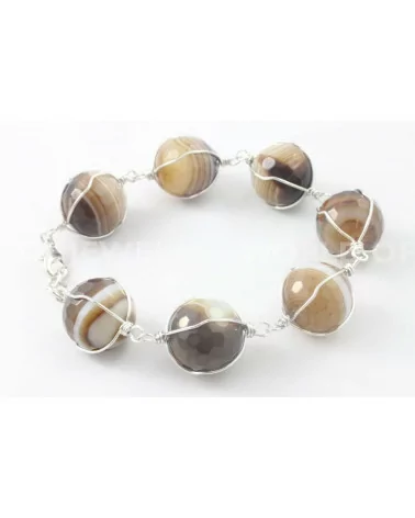 Bracciale di Agate Sfaccettate 20mm E Filo di Ottone Rodiato - Agata Marrone-BRACCIALI DI PIETRE DURE | Worldofjewel.com