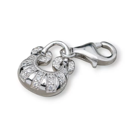 Ciondolo Pendente Charms Di Argento 925 Con Moschettone A Borsetta Con Zirconi Incastonati 11x26mm 3pz Rodiato-ARGENTO 925 DESIGN ITALY | Worldofjewel.com