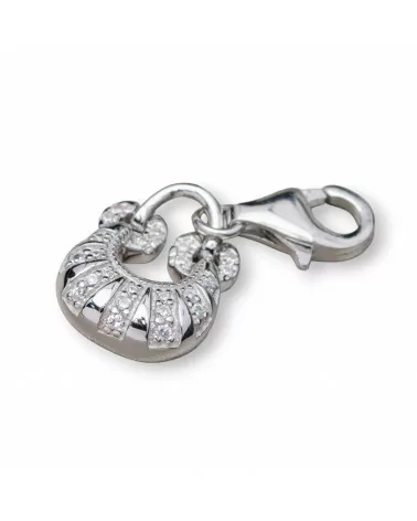 Ciondolo Pendente Charms Di Argento 925 Con Moschettone A Borsetta Con Zirconi Incastonati 11x26mm 3pz Rodiato-ARGENTO 925 DESIGN ITALY | Worldofjewel.com