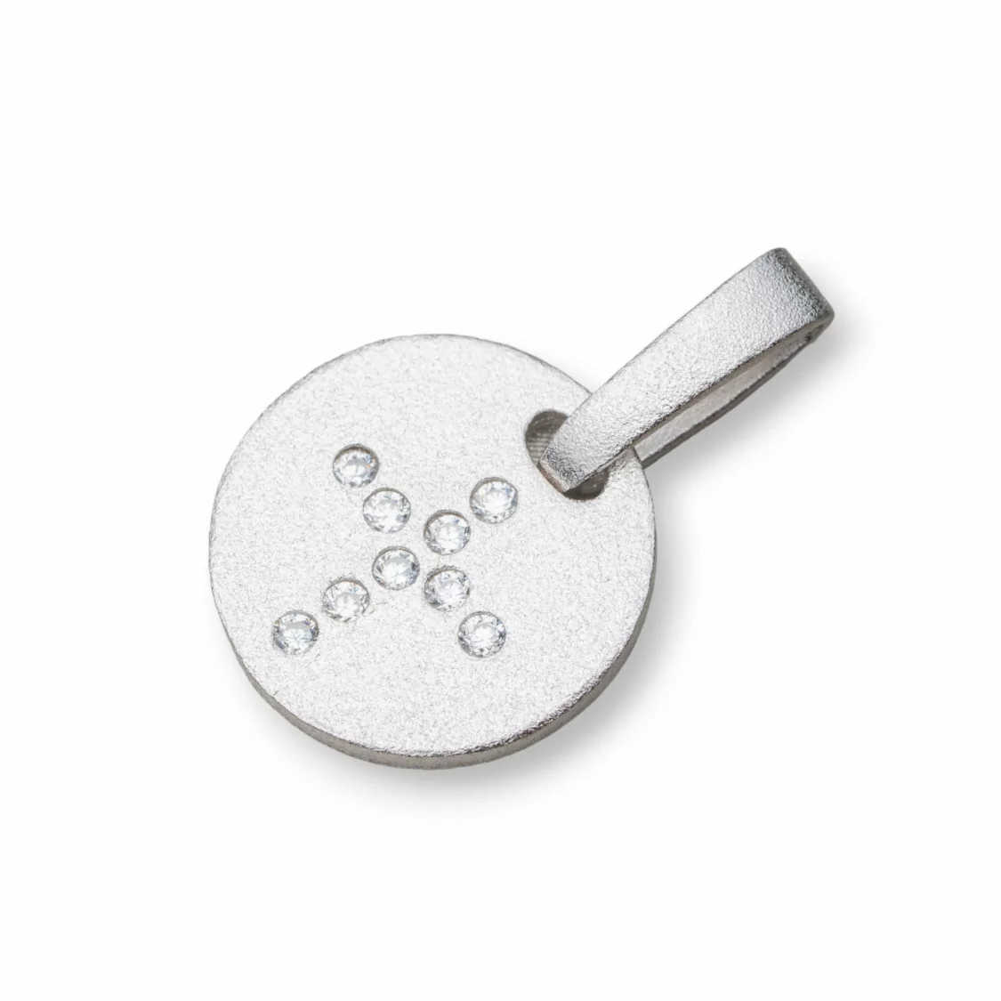 Ciondolo Pendente Di Argento 925 Coin Satinato 13mm Con Zirconi Incastonati A Croce 5pz Rodiato-ARGENTO 925 DESIGN ITALY | Worldofjewel.com