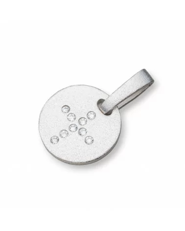 Ciondolo Pendente Di Argento 925 Coin Satinato 13mm Con Zirconi Incastonati A Croce 5pz Rodiato-ARGENTO 925 DESIGN ITALY | Worldofjewel.com