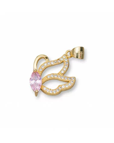 Ciondolo Pendente Di Argento 925 Con Zirconi Farfalla 15x26mm 3pz Dorato Rosa-ARGENTO 925 DESIGN ITALY | Worldofjewel.com