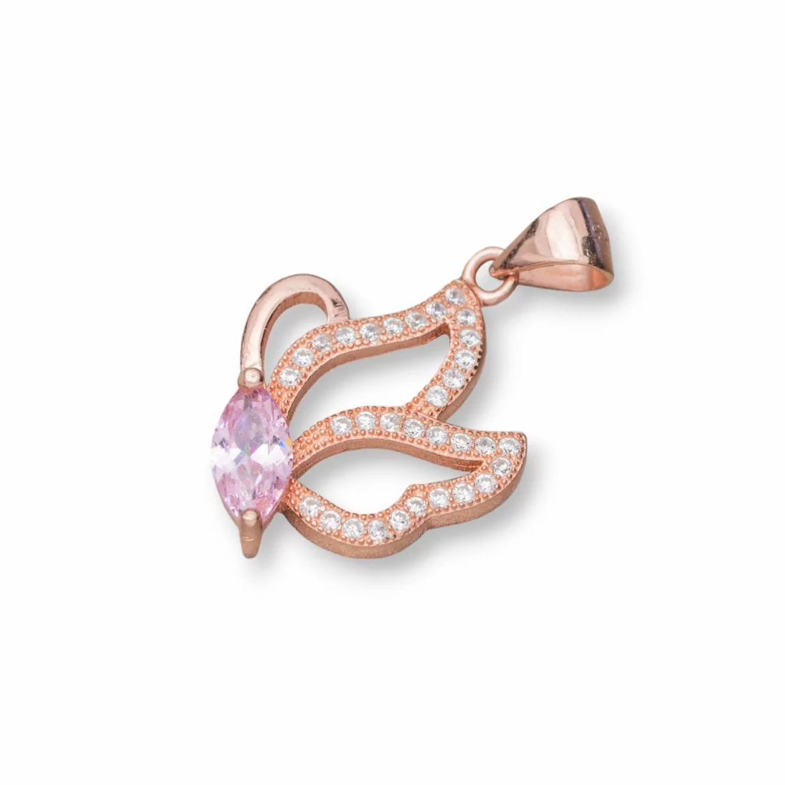 Ciondolo Pendente Di Argento 925 Con Zirconi Farfalla 15x26mm 3pz Oro Rosa Rosa-ARGENTO 925 DESIGN ITALY | Worldofjewel.com