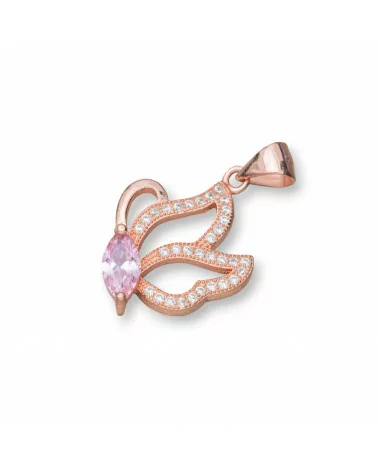 Ciondolo Pendente Di Argento 925 Con Zirconi Farfalla 15x26mm 3pz Oro Rosa Rosa-ARGENTO 925 DESIGN ITALY | Worldofjewel.com