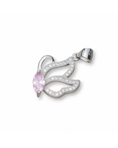 Ciondolo Pendente Di Argento 925 Con Zirconi Farfalla 15x26mm 3pz Rodiato Rosa-ARGENTO 925 DESIGN ITALY | Worldofjewel.com