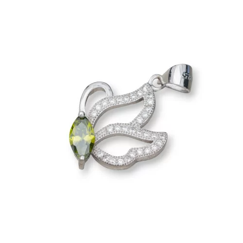 Ciondolo Pendente Di Argento 925 Con Zirconi Farfalla 15x26mm 3pz Rodiato Verde-ARGENTO 925 DESIGN ITALY | Worldofjewel.com