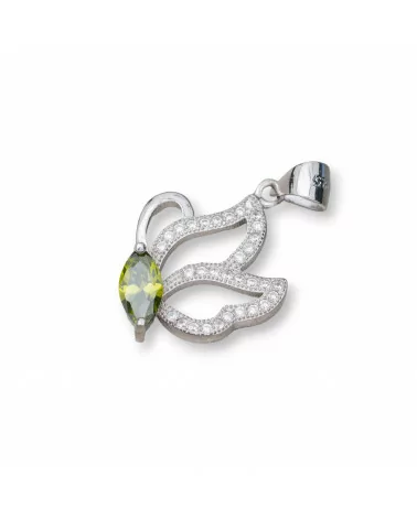 Ciondolo Pendente Di Argento 925 Con Zirconi Farfalla 15x26mm 3pz Rodiato Verde-ARGENTO 925 DESIGN ITALY | Worldofjewel.com