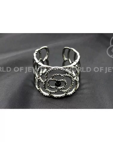 Bracciale di Metallo Rodiato Rigido Con Strass - Altezza 46mm-BRACCIALI BRONZO E OCCHIO DI GATTO | Worldofjewel.com