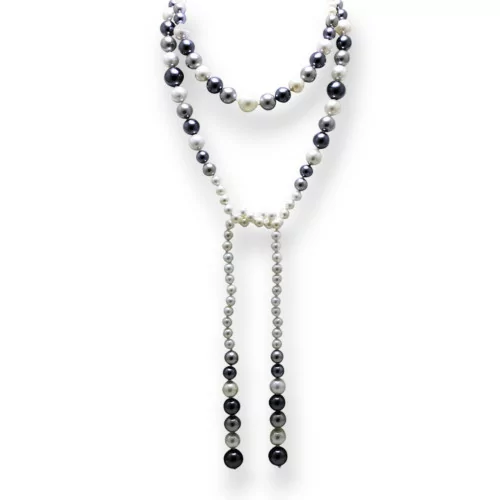 Collana A Sciarpetta Di Perle Di Maiorca 06-12mm 115cm Bianco, Grigio-OFFERTE COLLANE | Worldofjewel.com