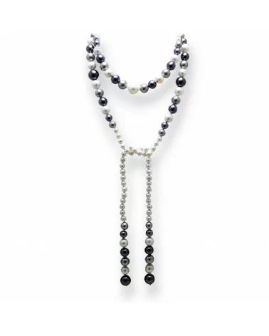 Collana A Sciarpetta Di Perle Di Maiorca 06-12mm 115cm Bianco, Grigio-OFFERTE COLLANE | Worldofjewel.com