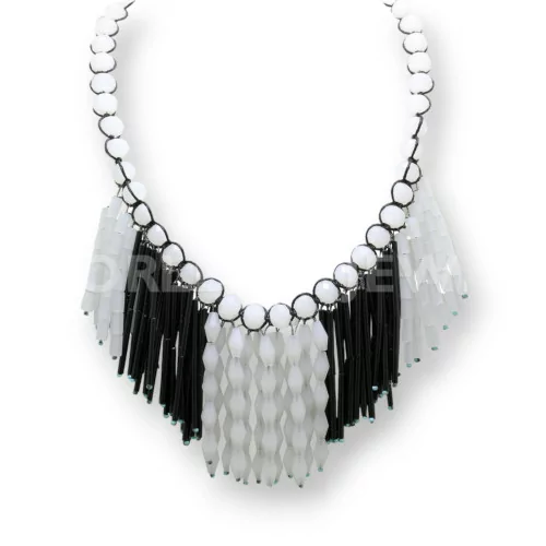 Collana Con Cristalli Girocollo A Cascata 44cm Allungabile fino a 51cm Bianco E Nero-OFFERTE COLLANE | Worldofjewel.com