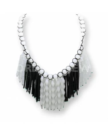 Collana Con Cristalli Girocollo A Cascata 44cm Allungabile fino a 51cm Bianco E Nero-OFFERTE COLLANE | Worldofjewel.com