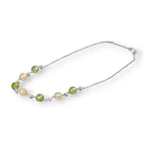 Collana Di Argento 925 Con Zirconi A Sfera Sfaccettata E Rondelle 49cm Bicolore-COLLANE DI ARGENTO 925 | Worldofjewel.com