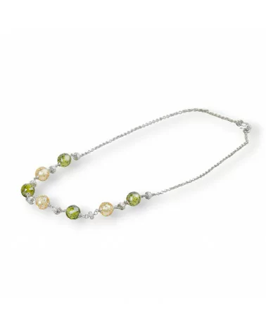 Collana Di Argento 925 Con Zirconi A Sfera Sfaccettata E Rondelle 49cm Bicolore-COLLANE DI ARGENTO 925 | Worldofjewel.com