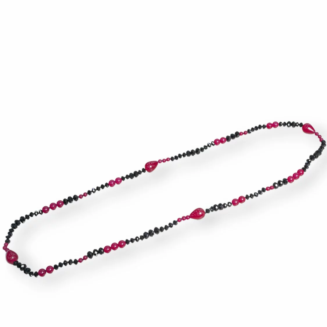 Collana Pietre Dure E Cristalli Annodati, Giada Ruby E Cristallo Nero 90cm-OFFERTE COLLANE | Worldofjewel.com