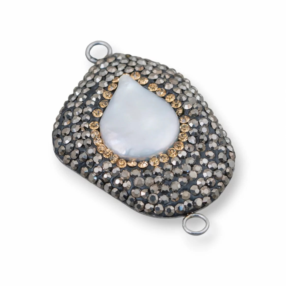 Componente Cabochon Di Perle Di Fiume Barocche Con Strass E Ottone Forma Irregolare 30x48mm 1pz-COMPONENTI DI PIETRE DURE | Worldofjewel.com