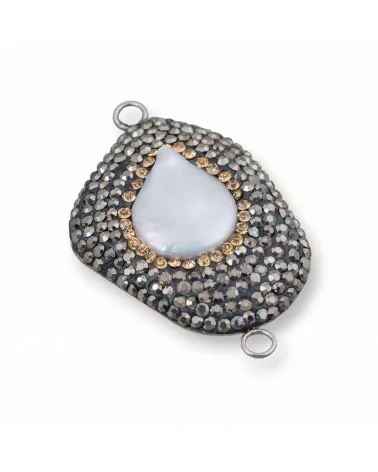 Componente Cabochon Di Perle Di Fiume Barocche Con Strass E Ottone Forma Irregolare 30x48mm 1pz-COMPONENTI DI PIETRE DURE | Worldofjewel.com