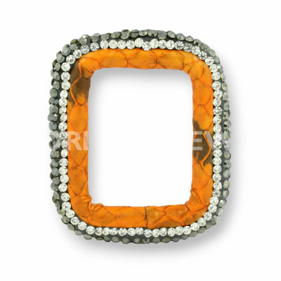 Componente Con Strass Marcasite E Pelle Rettangolo Forato 33x40mm 1pz Arancio-COMPONENTI DI SIMILPELLE | Worldofjewel.com