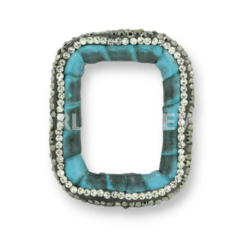 Componente Con Strass Marcasite E Pelle Rettangolo Forato 33x40mm 1pz Celeste-COMPONENTI DI SIMILPELLE | Worldofjewel.com