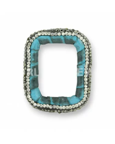 Componente Con Strass Marcasite E Pelle Rettangolo Forato 33x40mm 1pz Celeste-COMPONENTI DI SIMILPELLE | Worldofjewel.com