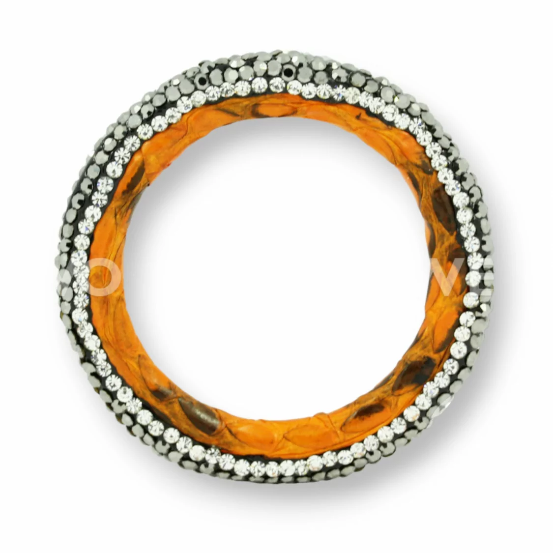 Componente Con Strass Marcasite E Pelle Tondo Forato 45mm 1pz Arancio-COMPONENTI DI SIMILPELLE | Worldofjewel.com