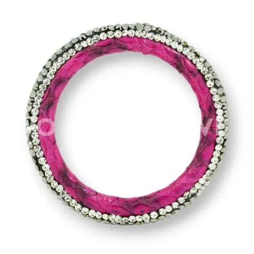 Componente Con Strass Marcasite E Pelle Tondo Forato 45mm 1pz Fucsia-COMPONENTI DI SIMILPELLE | Worldofjewel.com