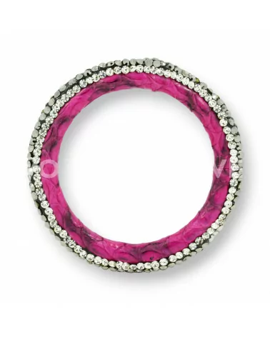 Componente Con Strass Marcasite E Pelle Tondo Forato 45mm 1pz Fucsia-COMPONENTI DI SIMILPELLE | Worldofjewel.com